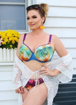 Bikini Top Mit Softschalen "Pretty Peacock" | Blau / Mehrfarbig