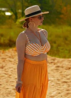 Bandeau Bikini Top "Sunny Stripes" | Orange